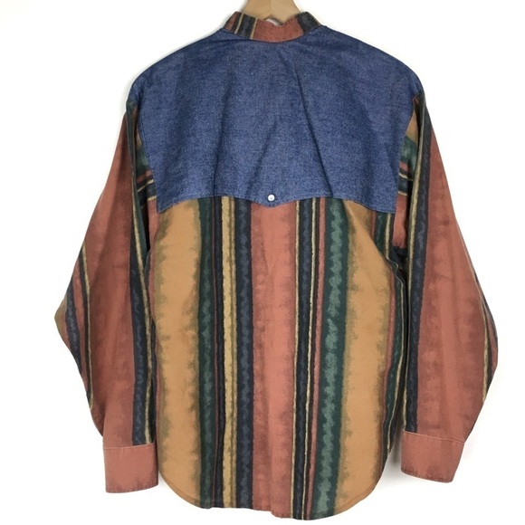 VINTAGE Pearl Snap Shirt Western Rodeo Cowboy Long Sleeve Stripe Denim Placket - Picture 3 of 9